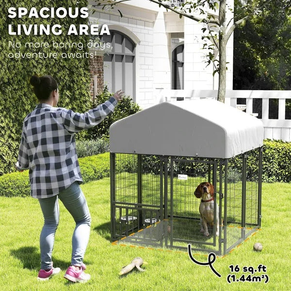 Collarpaws™ Welded Wire Outdoor Dog Kennel With Rotating & 4 Levels Adjustable Bowls