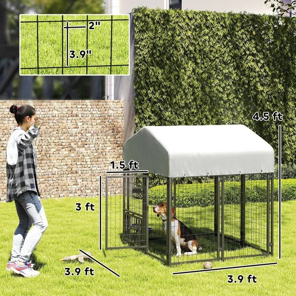 Collarpaws™ Welded Wire Outdoor Dog Kennel With Rotating & 4 Levels Adjustable Bowls