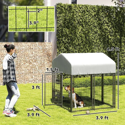 Collarpaws™ Welded Wire Outdoor Dog Kennel With Rotating & 4 Levels Adjustable Bowls
