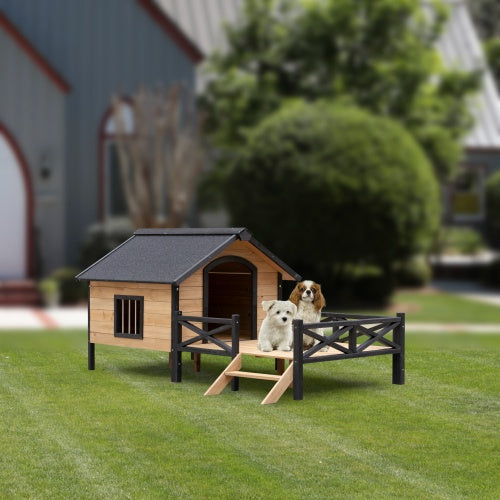 Collarpaws™ Outdoor Large Cabin Style Wooden Kennel With Porch