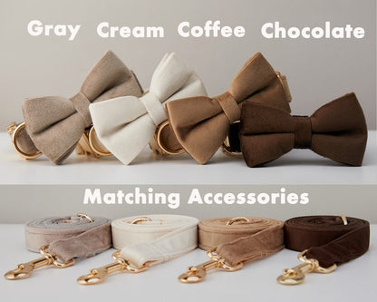 Multiple Collarpaws™ Colour Velvet Personalise Dog Collar Leash Set With Bow