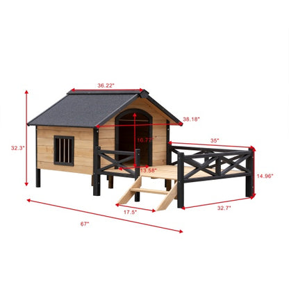 Collarpaws™ Outdoor Large Cabin Style Wooden Kennel With Porch
