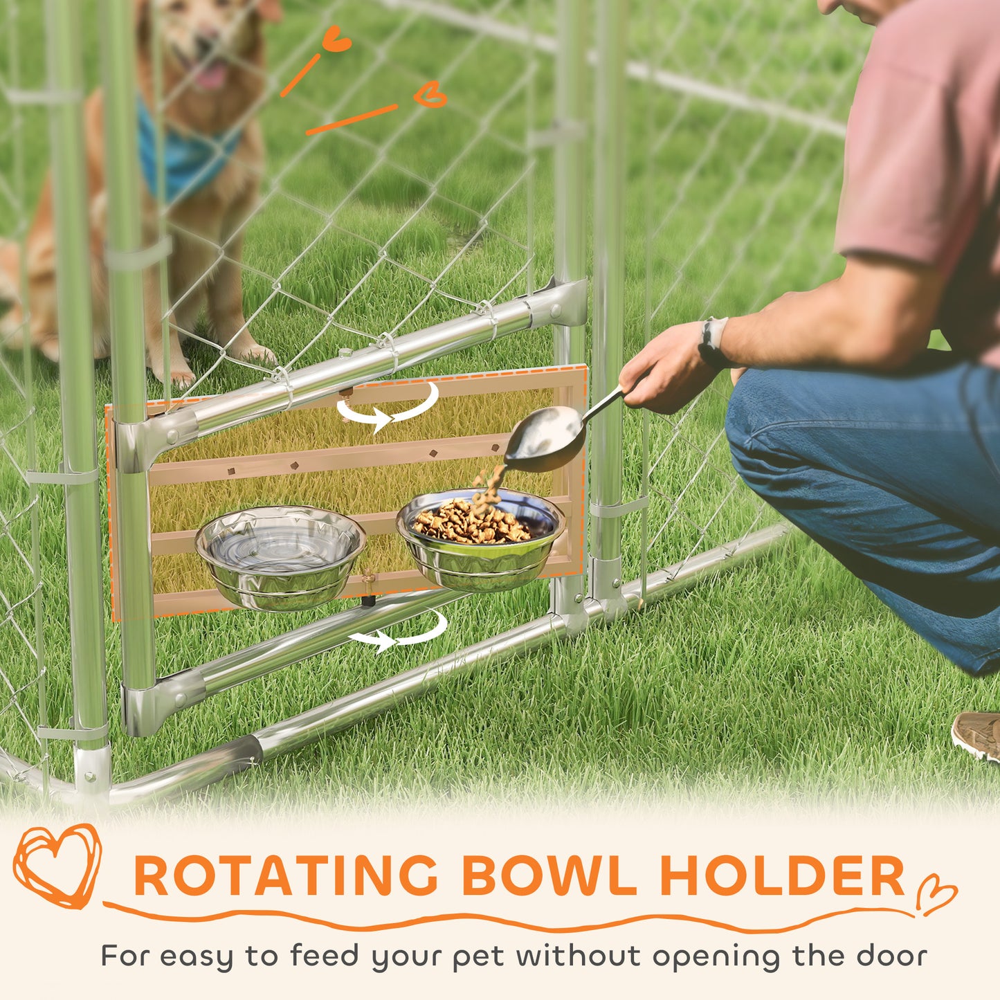 Galvanized Chain Link Large Outdoor Dog Kennel with Waterproof & UV-Resistant Cover, for M&L Dogs, 13.1' x 7.5' x 7.5'