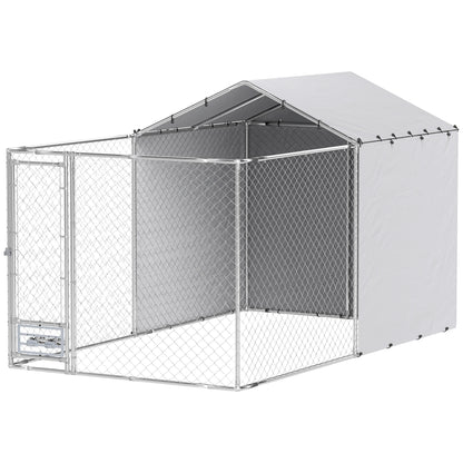 Galvanized Chain Link Large Outdoor Dog Kennel with Waterproof & UV-Resistant Cover, for M&L Dogs, 13.1' x 7.5' x 7.5'