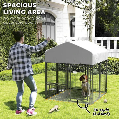 Collarpaws™ Welded Wire Outdoor Dog Kennel With Rotating & 4 Levels Adjustable Bowls