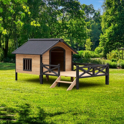 Collarpaws™ Outdoor Large Cabin Style Wooden Kennel With Porch