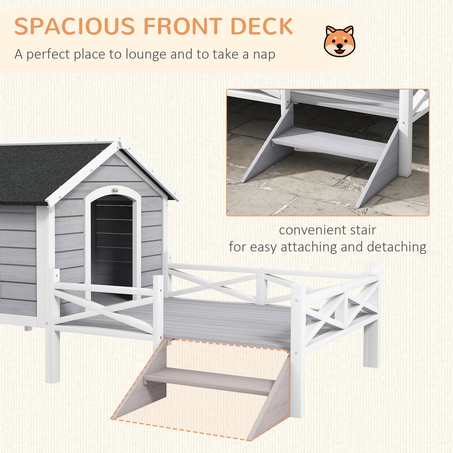 PawHut Small/Medium Dog House With Porch, Grey