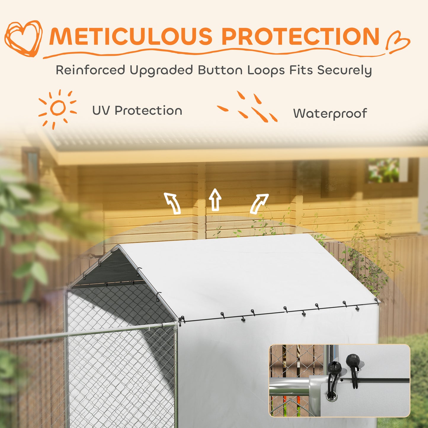 Galvanized Chain Link Large Outdoor Dog Kennel with Waterproof & UV-Resistant Cover, for M&L Dogs, 13.1' x 7.5' x 7.5'