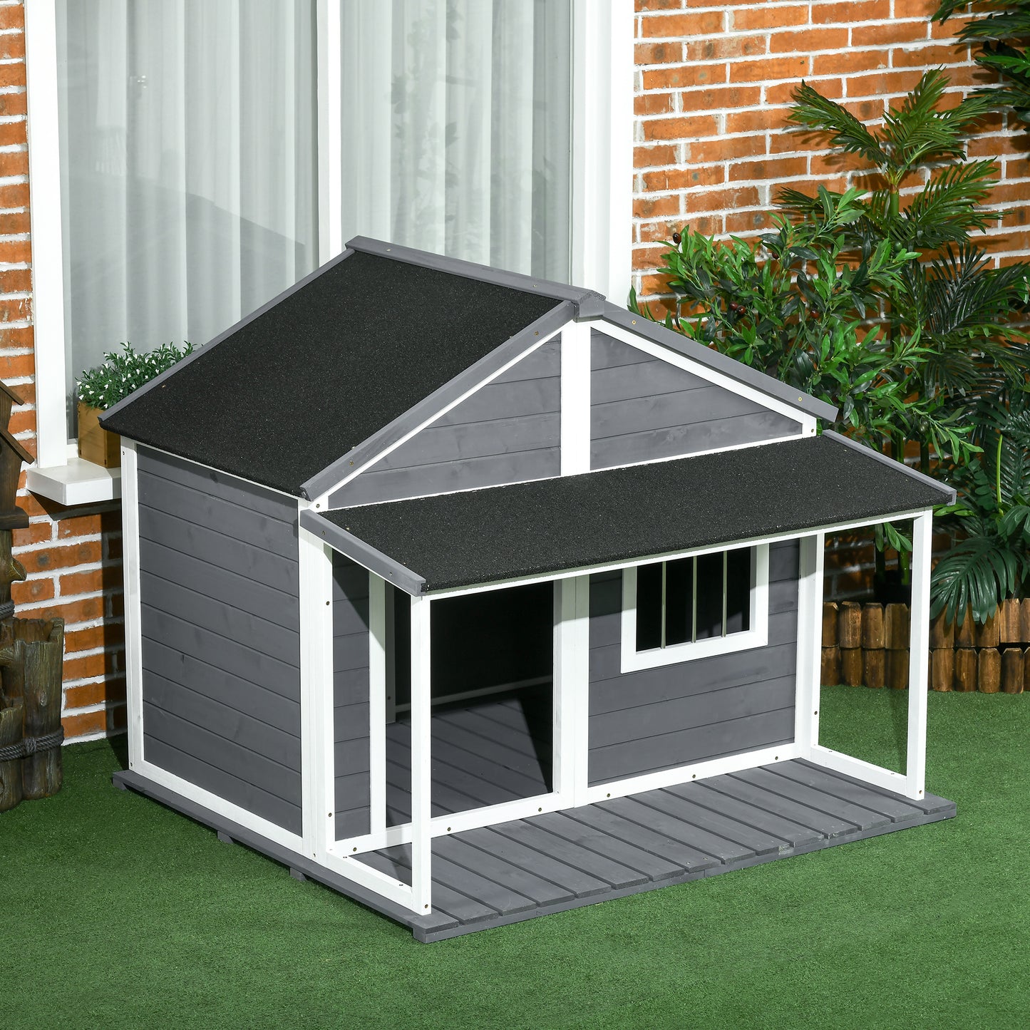 Outdoor Collarpaws™ Cabin Style Dog House, Medium Dogs, 53 lbs, Gray
