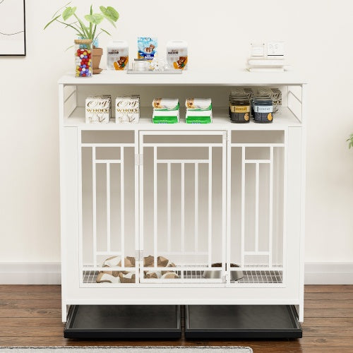 43.3 Collarpaws™ Inch Large Dog Kennel Furniture, Wooden Kennel With Divider