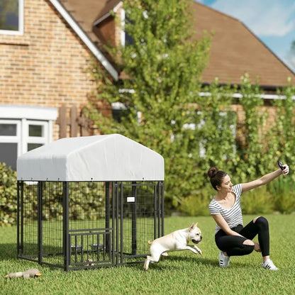 Collarpaws™ Welded Wire Outdoor Dog Kennel With Rotating & 4 Levels Adjustable Bowls