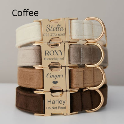 Multiple Collarpaws™ Colour Velvet Personalise Dog Collar Leash Set With Bow