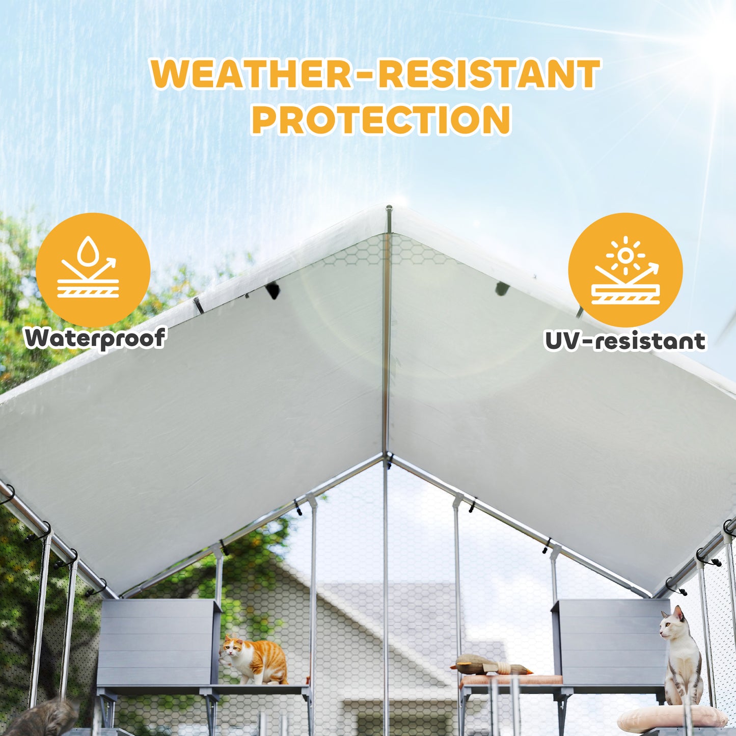 94.5" Extra Large Collarpaws™ Metal Outdoor Catio with Waterproof Cover, 2 Resting Boxes, 7 Jumping Platforms, for Multiple Cats