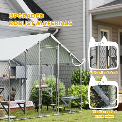 94.5" Extra Large Collarpaws™ Metal Outdoor Catio with Waterproof Cover, 2 Resting Boxes, 7 Jumping Platforms, for Multiple Cats