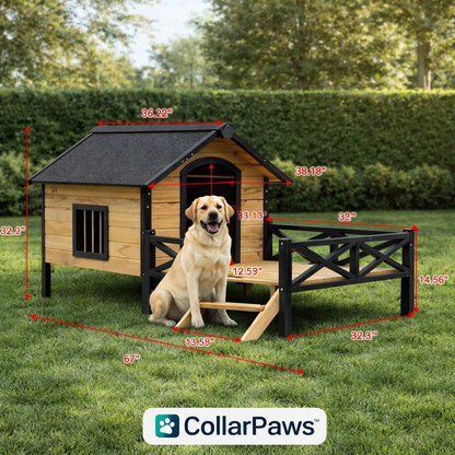 Collarpaws™ Outdoor Large Cabin Style Wooden Kennel With Porch