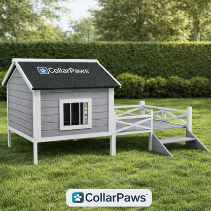 PawHut Small/Medium Dog House With Porch, Grey