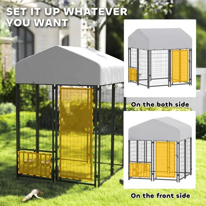 Collarpaws™ Welded Wire Outdoor Dog Kennel With Rotating & 4 Levels Adjustable Bowls