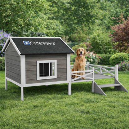 PawHut Small/Medium Dog House With Porch, Grey