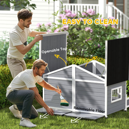 Collarpaws™ Dog House Outdoor, Wooden Dog Kennel Weatherproof with Porch, Openable Roof, Removable Bottom, Elevated Floor, Double Room for 2 Small to Medium Breeds, Gray