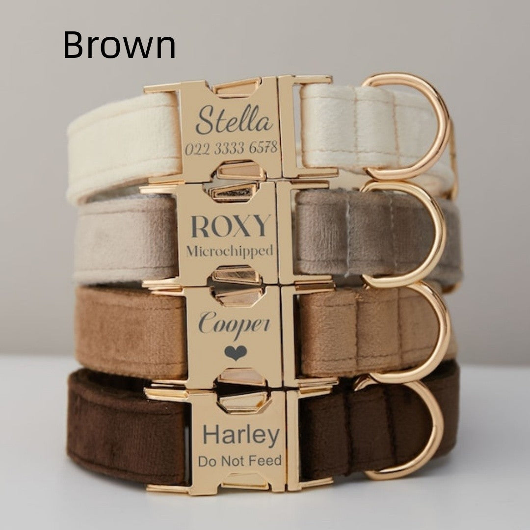 Multiple Collarpaws™ Colour Velvet Personalise Dog Collar Leash Set With Bow