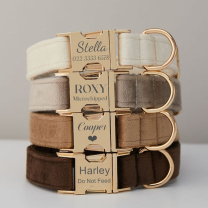 Multiple Collarpaws™ Colour Velvet Personalise Dog Collar Leash Set With Bow