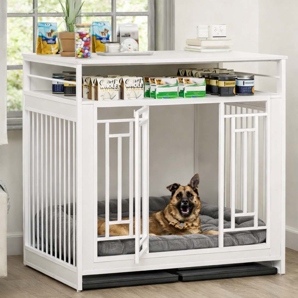 43.3 Collarpaws™ Inch Large Dog Kennel Furniture, Wooden Kennel With Divider