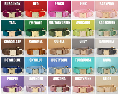Multiple Collarpaws™ Colour Velvet Personalise Dog Collar Leash Set With Bow