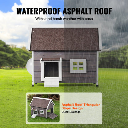 Outdoor Collarpaws™ Cat House Weatherproof, Feral Cat Shelter For Multiple Cats, Outdoor Wooden Cat House With Large Side Door, PVC Door Flaps, Open Roof, Clear Window, 22"L X 30"W X 26"H