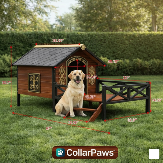 Collarpaws™ Outdoor Large Cabin Style Wooden Kennel With Porch